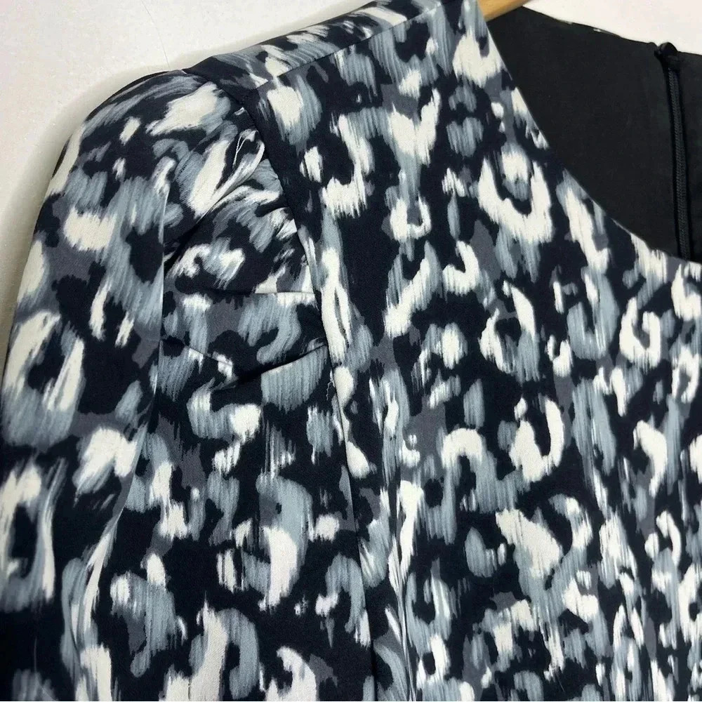 KAREN MILLEN Blurred Leopard Print Satin Long Sleeve Pencil Dress Size 8 - Picture 4 of 8